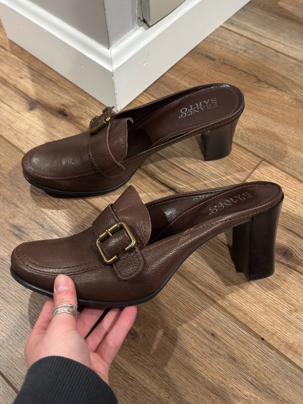 FRANCO SARTO Chic 2000s Brown Leather Heeled Loafers | Size 10